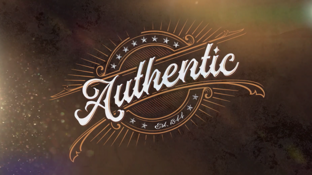 Authentic series logo; Cursive text with orange filigrees. 